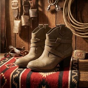 Rocket Dog Taupe Suede Western-Inspired Ankle Booties